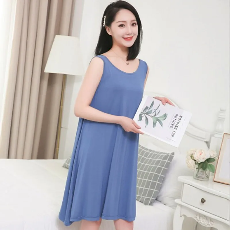 

Летнее модальное сексуальное платье с открытой спиной, Женское ночное белье без рукавов, свободная ночная рубашка большого размера, женска...