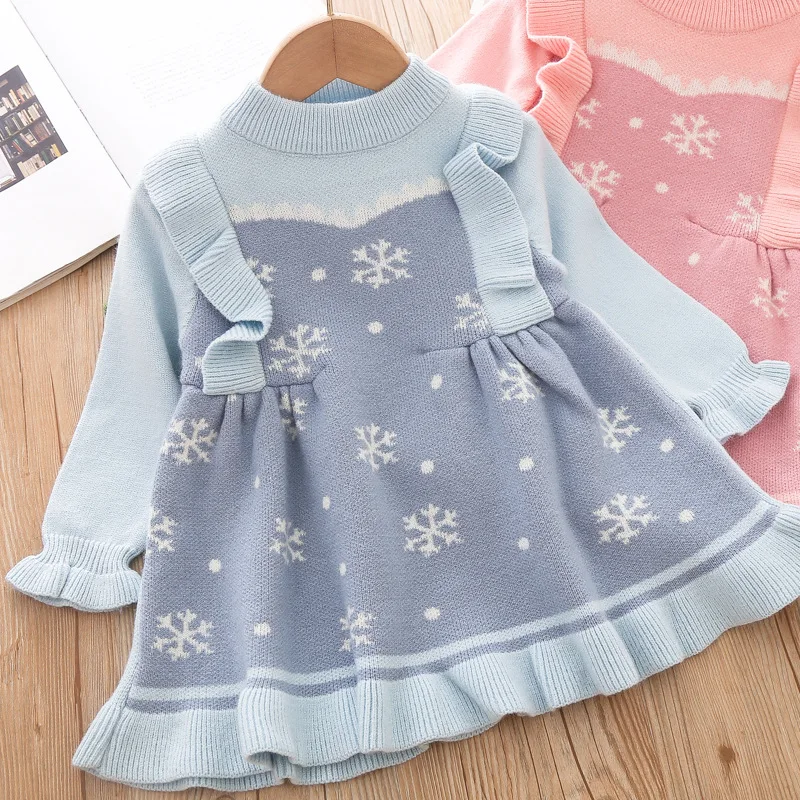New Princess Knitted Dress 2021 Autumn Girl Children Winter Long Sleeve Christmas Party Dresses Kids Girls Clothes 1 years | Детская