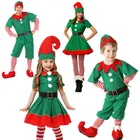 Рождественские Семейные костюмы для косплея зеленого эльфа, карнавальвечерние, Хэллоуин для детей, женщин, мужчин, взрослых мальчиков и девочек