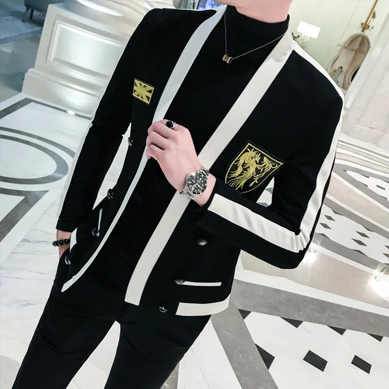 

Autumn Mens Wear Heavy Embroidery Small Suit Loose Coat Concerts The Tide Singer Host Costume European Style C Studio Stage Wear