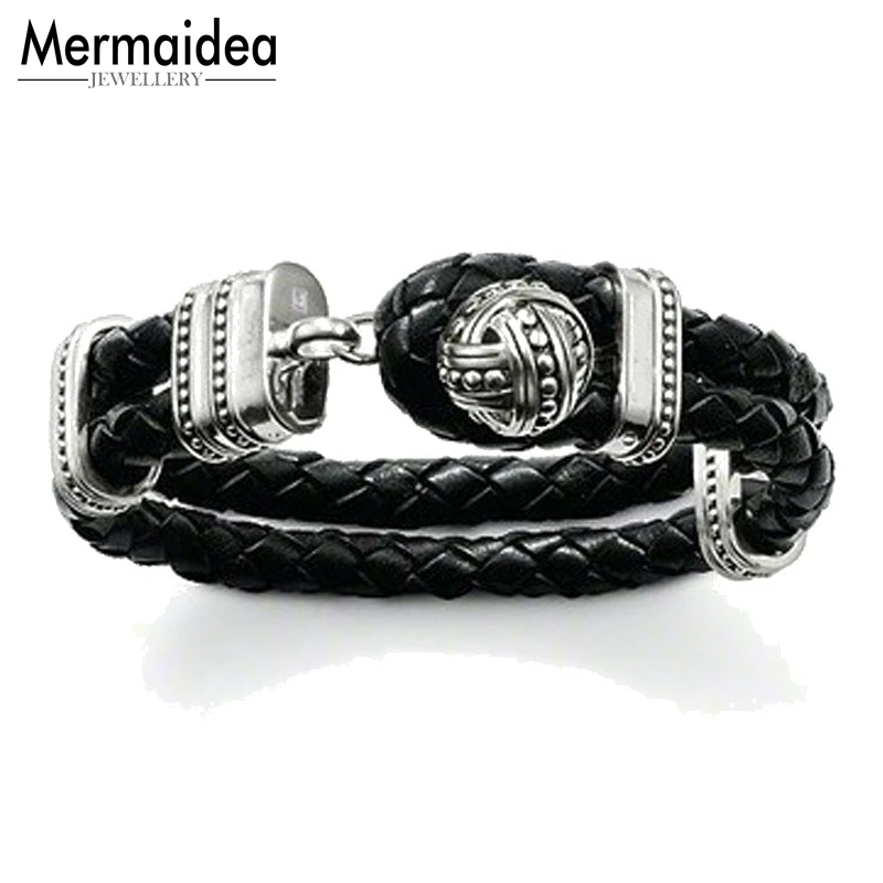 Кожаные браслеты-манжеты с посеребренными шариками лучший подарок для мужчин и