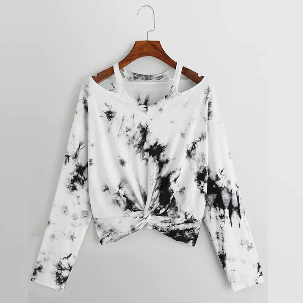 Женские Градиент контрастного Цвет Толстовка с принтом топ длинными рукавами