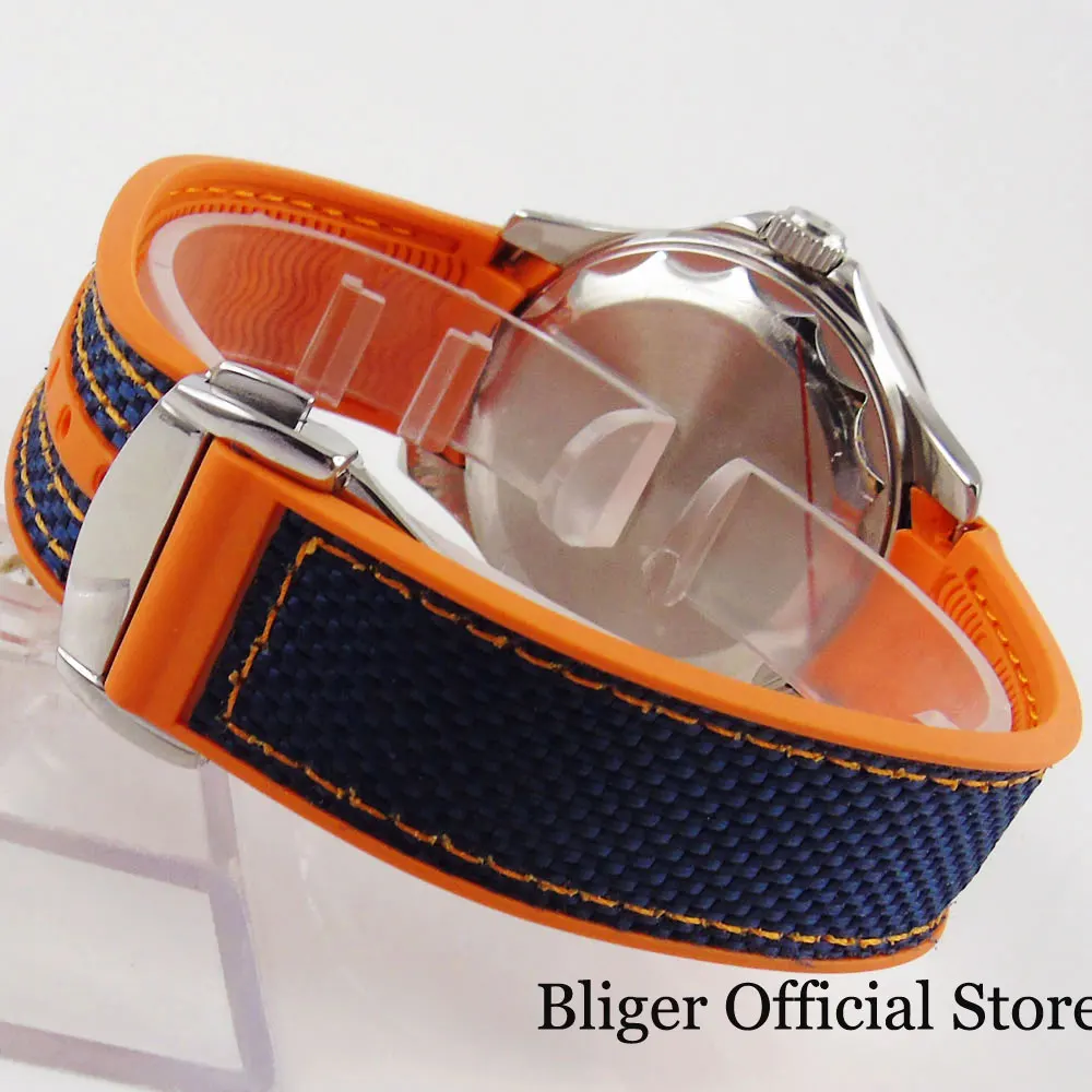 Ремешок для часов BLIGER резиновый ремешок оранжевого и синего цвета со стальным