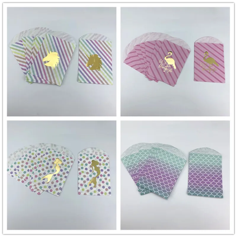 10 шт. бумажные пакеты для лечения с рисунком в виде фламинго единорога|Подарочные