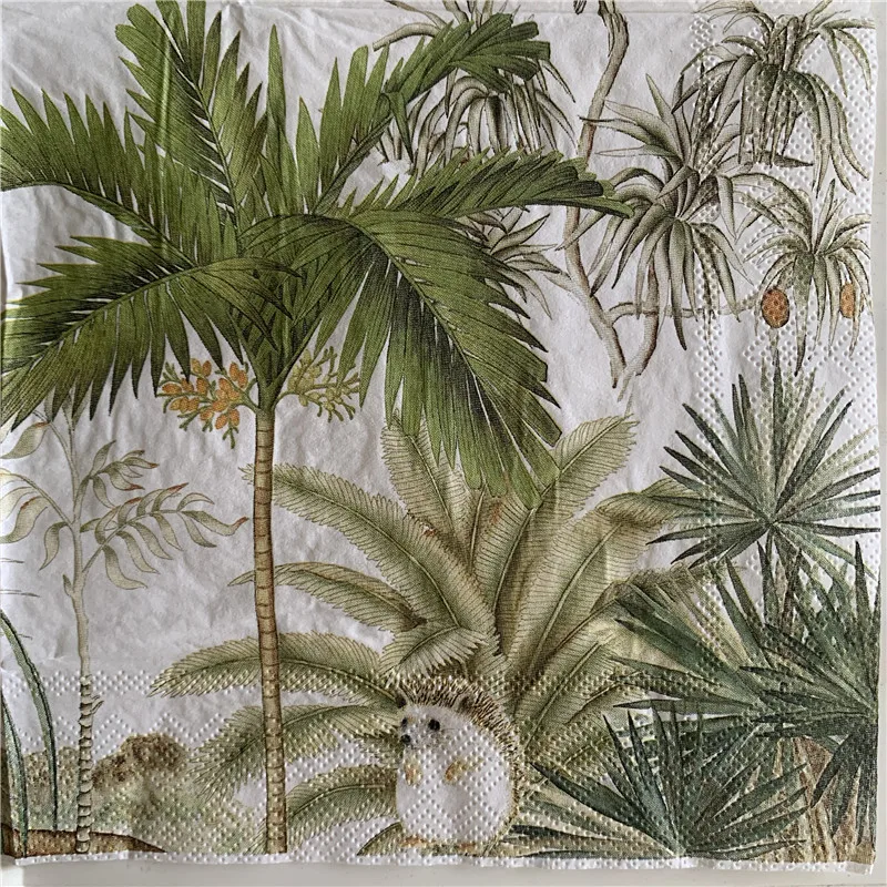 Бумажная салфетка Decoupage элегантная Винтажный Зеленый тропический лес кокосовое