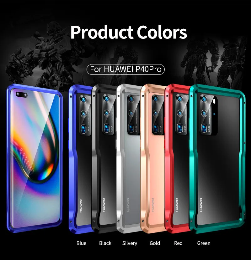 

Металлический бампер для телефона Huawei P40 Pro, чехол, бронированный противоударный алюминиевый чехол для Huawei P40, металлическая рамка, полная За...