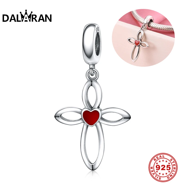 DALARAN Silver Cross Red Heart Pendants Charms Fit Bracelets Bangles DIY Jewelry 925 Women 2019 Hot Sale |