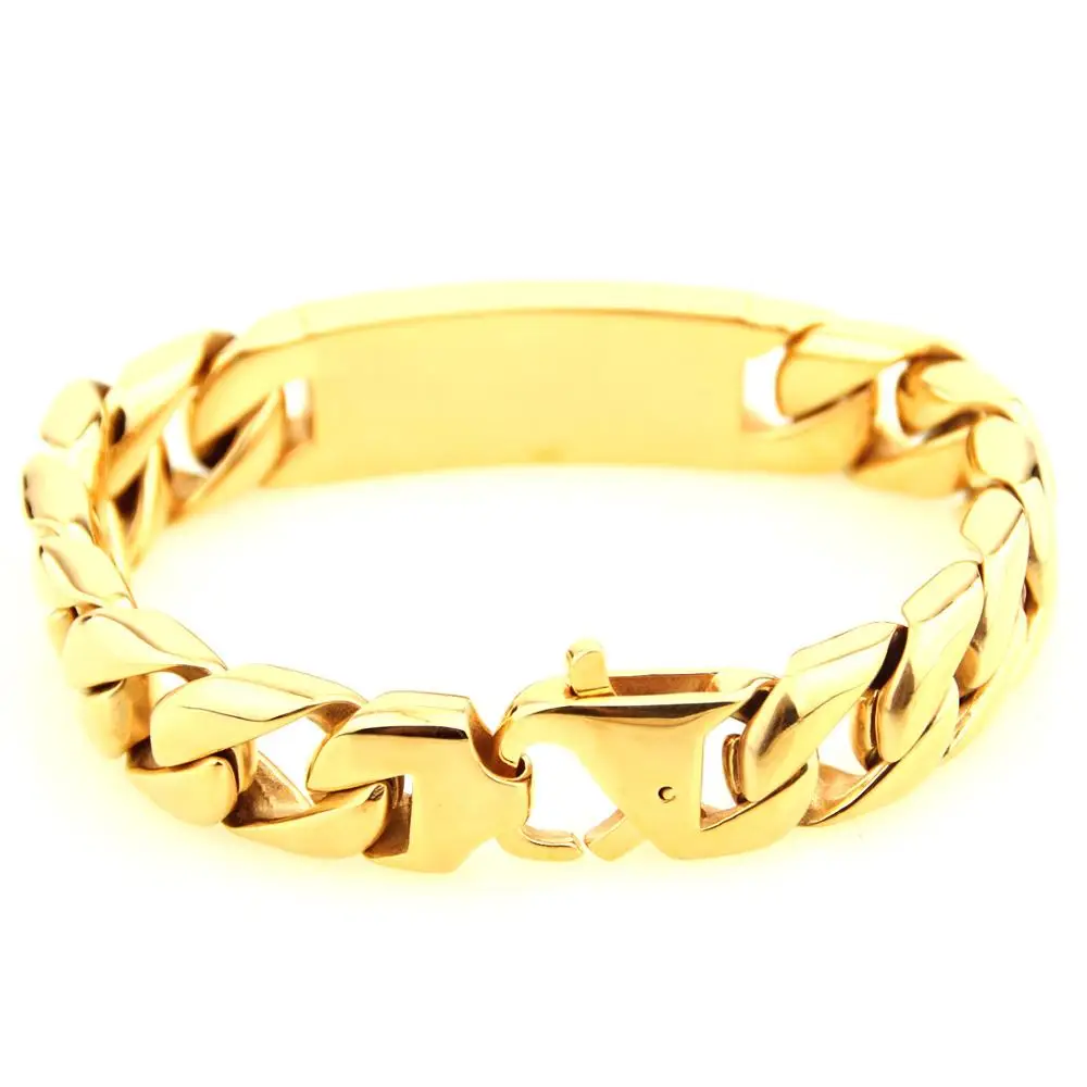 Мужской винтажный золотистый гладкий браслет Майами из кубинской цепи с