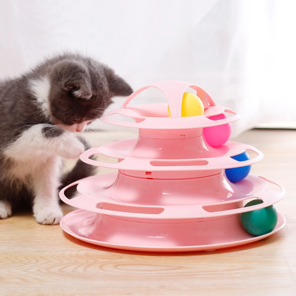

4 Levels Pet Cat Toy Tower Tracks Disc Cat Intelligence Training Amusement disk Plate Play Track Cat Toys Ball Cat Products