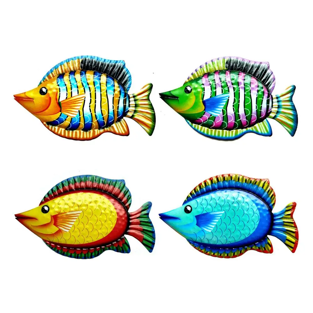 

4PCS Coastal Decor Metal Fish Garden Pool Art Wall Hanging Decor