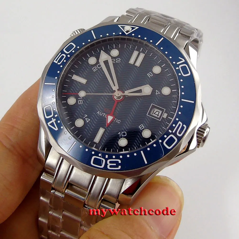 Циферблат BLIGER GMT 41 мм синий циферблат сапфировое стекло вращающаяся рамка окошко