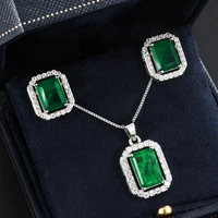 funmode trendy green geometric cz pendientes necklace jewelry sets for bridal conjuntos boho mujer wholesale fs23