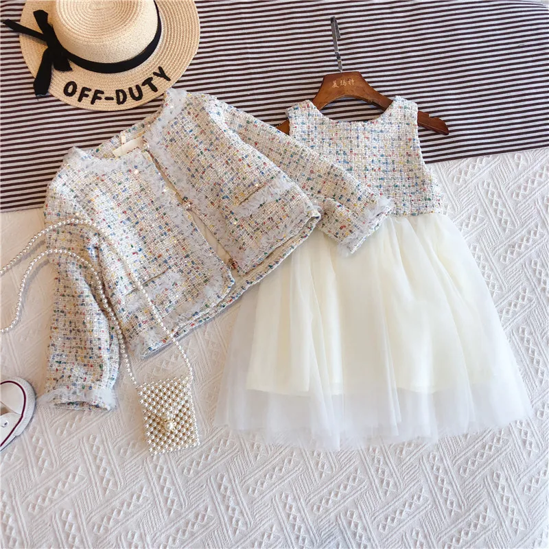 Комплекты пальто + платье для девочек детей 3 лет одежды Топ Мода|Комплекты