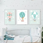 Картина на холсте с изображением милых животных и воздушных шаров, векторные принты для детской комнаты, печатные плакаты и картины, домашний декор