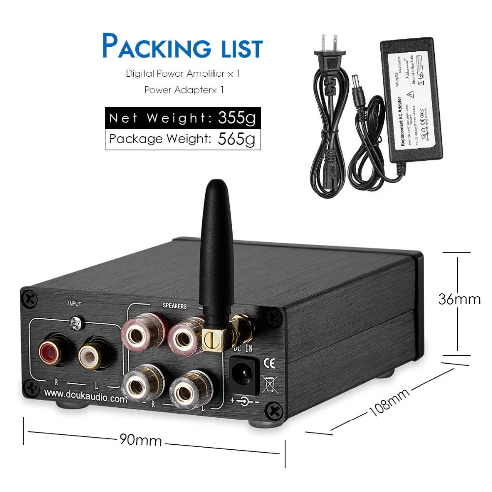 Douk аудио мини Bluetooth 5,0 TPA3116 цифровой аудио усилитель HiFi класса D стерео усилитель мощности PCM5102A декодирование ЦАП 100 Вт* 2