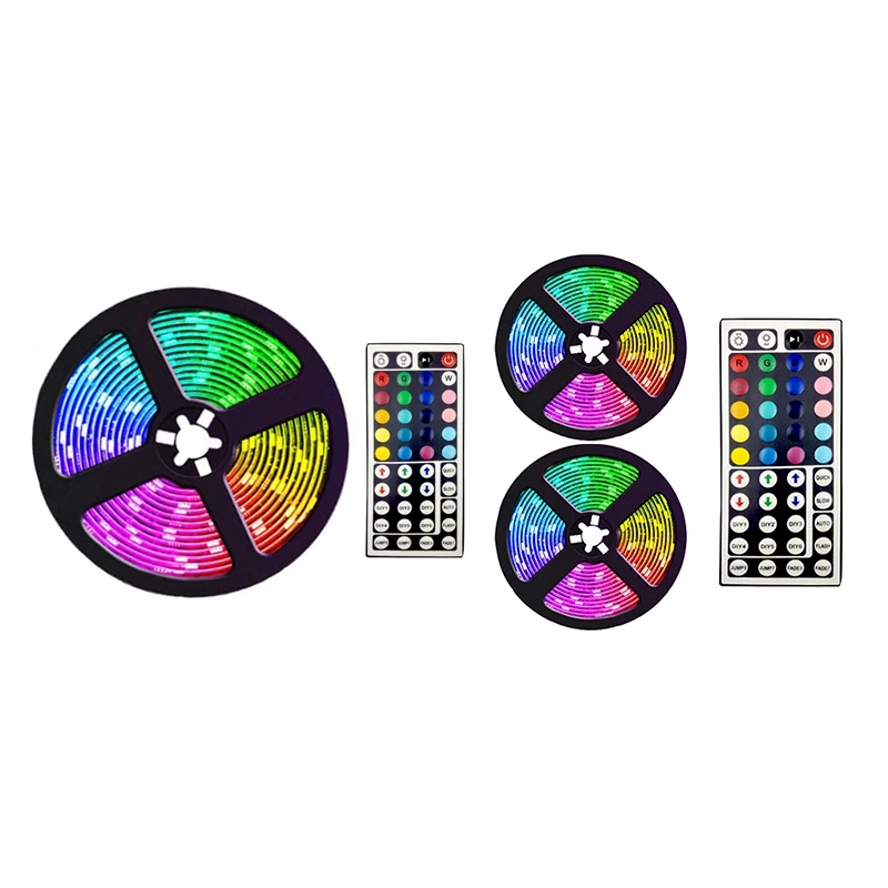 

2 Pcs Led Strip Lights With 44 Keys Remote Flexible Color Changing RGB Light Strips For Bedroom US Plug, 5M & 10M Promotion