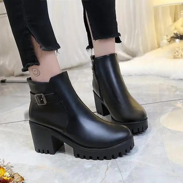Bootee/ г. Женские мартинсы с круглым носком; Брендовая женская обувь; резиновые сапоги; женские ботинки на шнуровке, не сужающемся книзу массивном каблуке, на низком каблуке - Цвет: 1