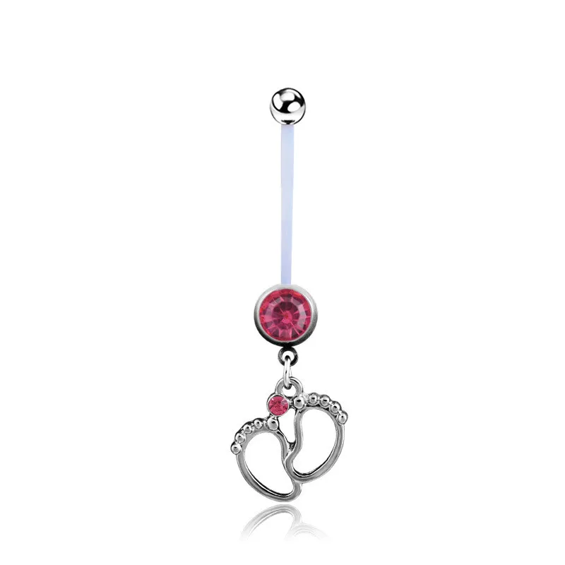 

1PCS Crystal Surgical Steel Women Pregnant Belly Button Rings Navels Piercing Dangle Baby Feets Piercings Body Jewelry