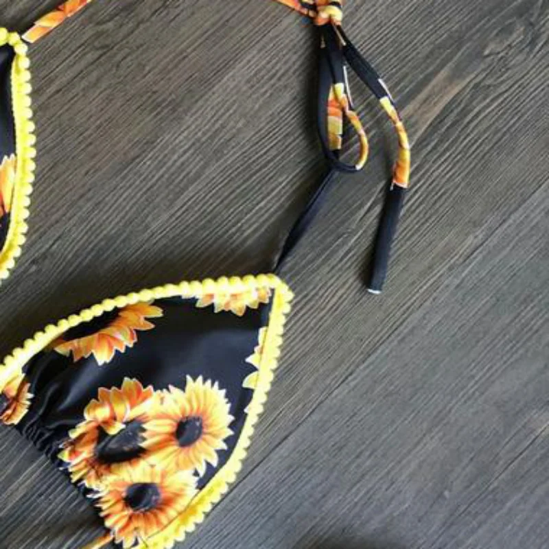 Бикини с принтом новинка 2020 женский купальник оборками на бретелях сексуальное