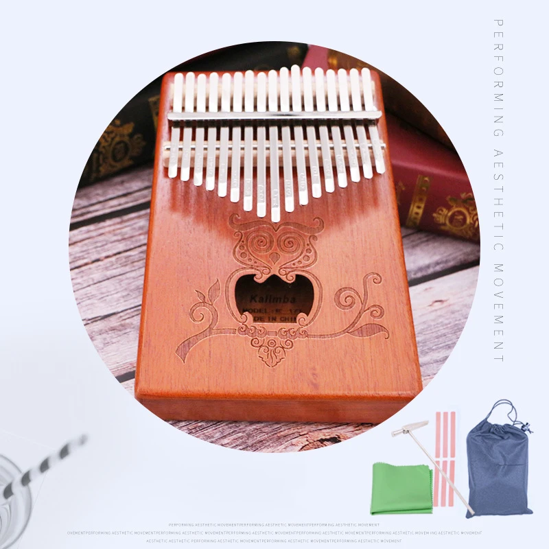 Kalimba 17 клавишное пианино с милой совой из массива дерева красного калимба