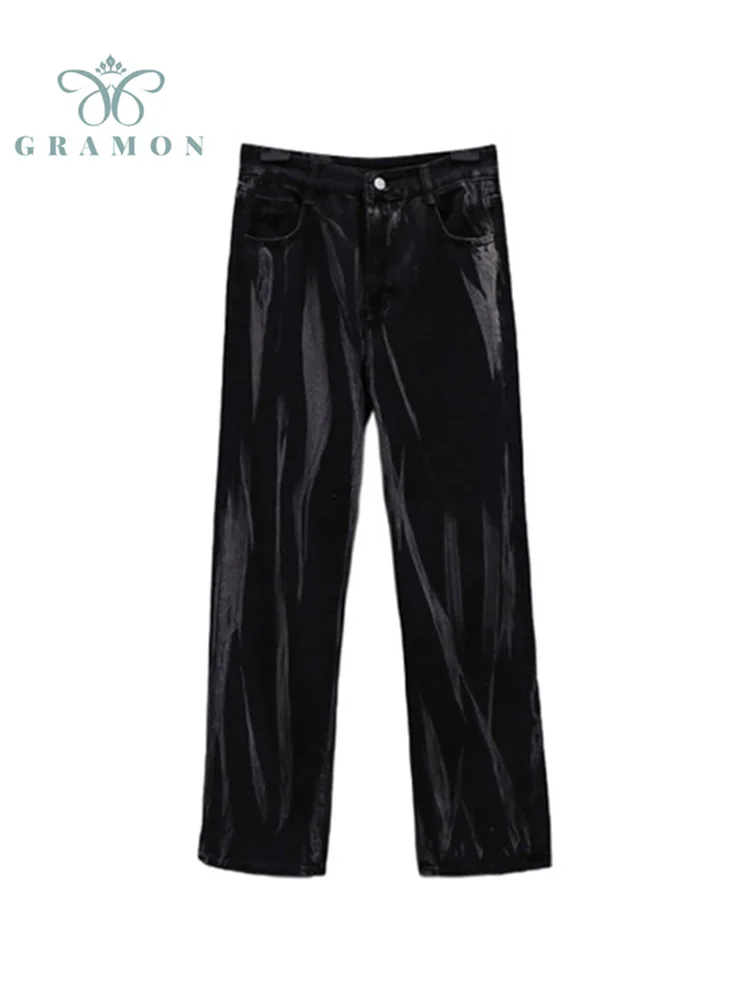 

Женские джинсы большого размера, женские джинсовые брюки с высокой талией, модные черные прямые брюки, шикарная осенне-зимняя одежда