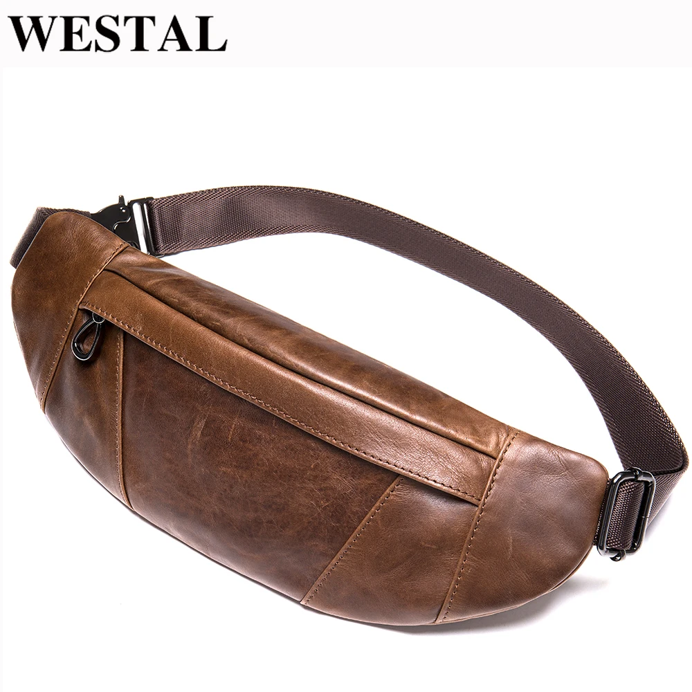 

WESTAL men's belt bag genuine leather waist pack male fanny pack man belt pouch running hip bags cellphone bag men's waist bags