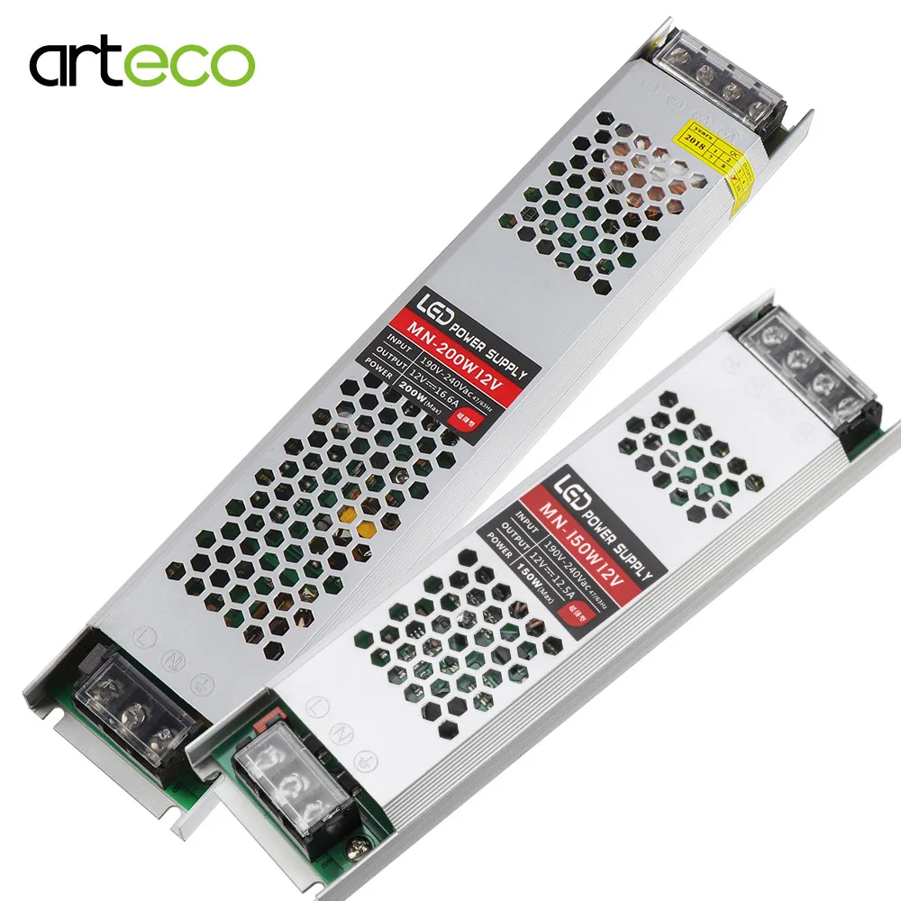 Ультра тонкий светодиодный Питание DC 12 V освещение трансформаторы 60 W 100 150 200 300 AC190