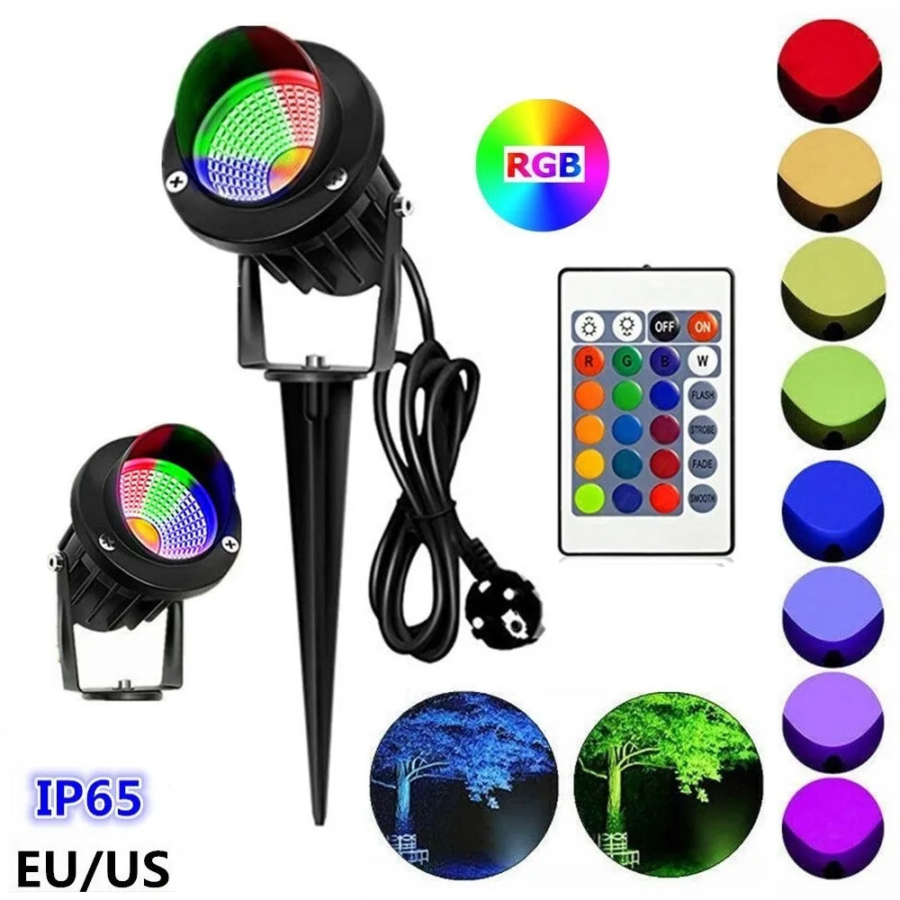 220V 110V Наружная COB RGB садовый светильник 10 Вт Светодиодный лужайки с пультом