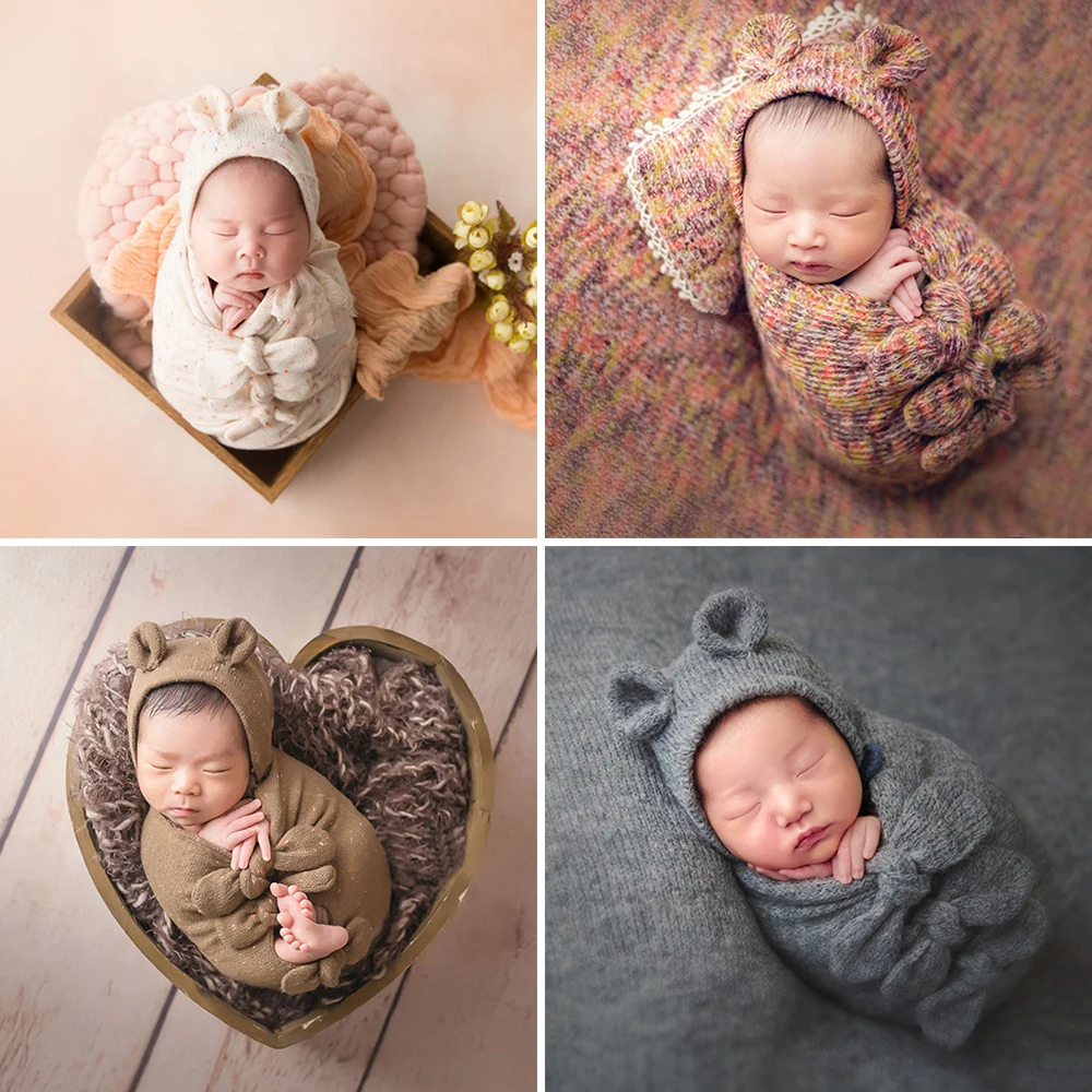 D&ampJ 4pcs/5pcs Newborn Sets Photography Props Baby Posing Pillow Hat Bonnet Wraps Background Blanket Fotografia Studio | Детская