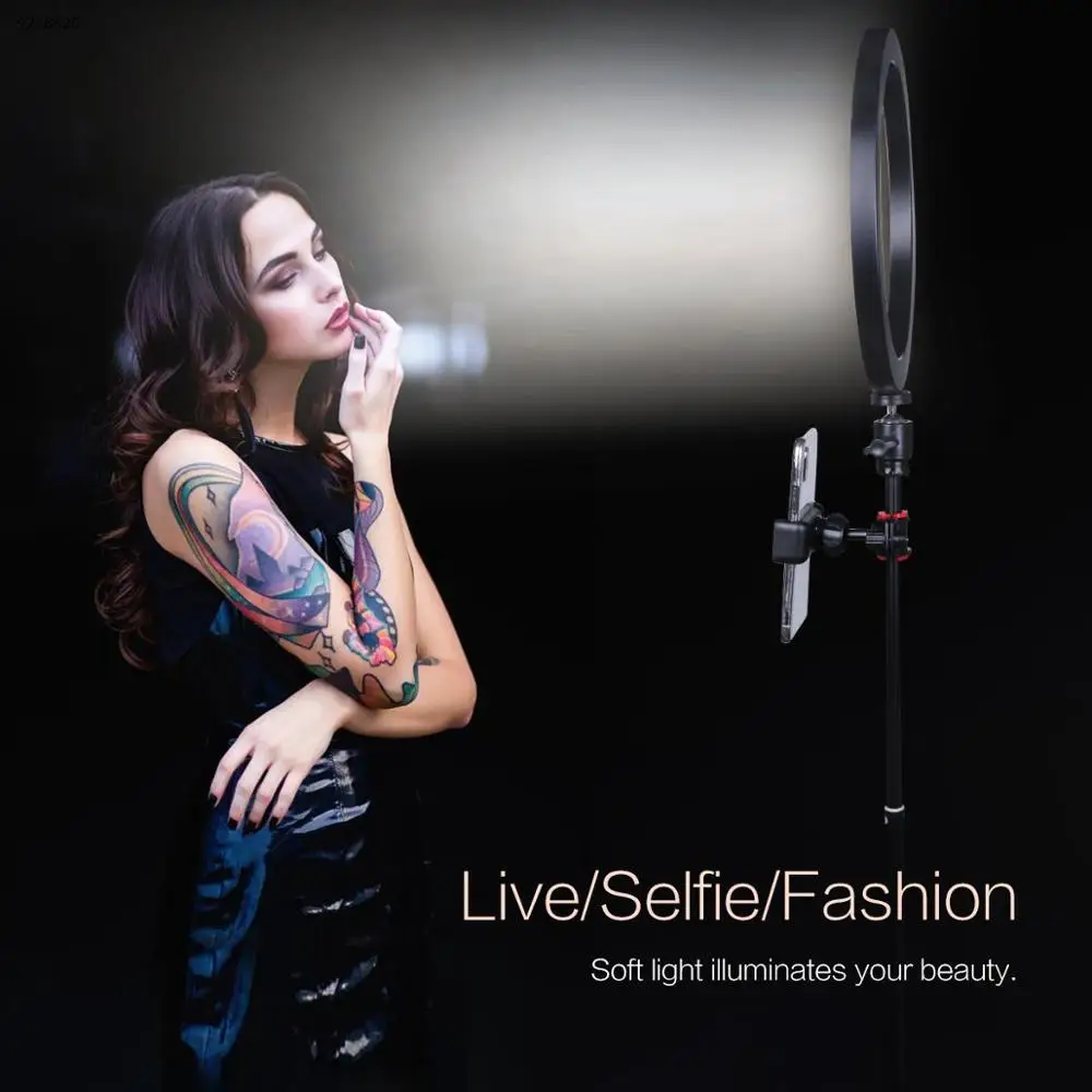 

26cm Photography studio selfie ring light with camera photo dimmable LED lighting with USB cable and mini tripod, long tripod