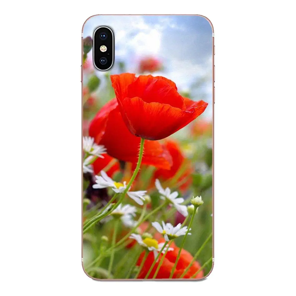 Red Poppies On Black Style Cornflowers For Huawei Honor Mate 7 7A 8 9 10 20 V8 V9 V10 V30 P40 G Lite Play Mini Pro P Smart | Мобильные