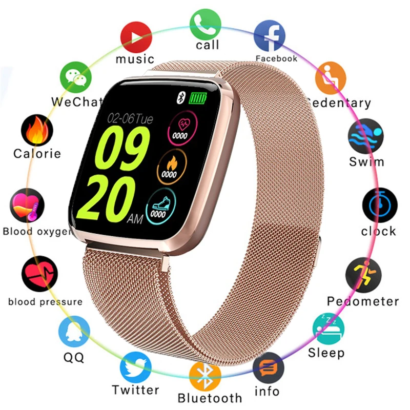 Женские Смарт часы IP68 водонепроницаемые спортивные для Iphone Smartwatch пульсометр