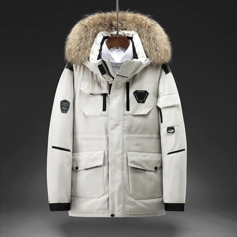 NEW2021 Winter New Men Solid Color Parkas White Duck Down Men's Stand Collar Warm Thick Jacket Male Detachable Hat Casual Parka