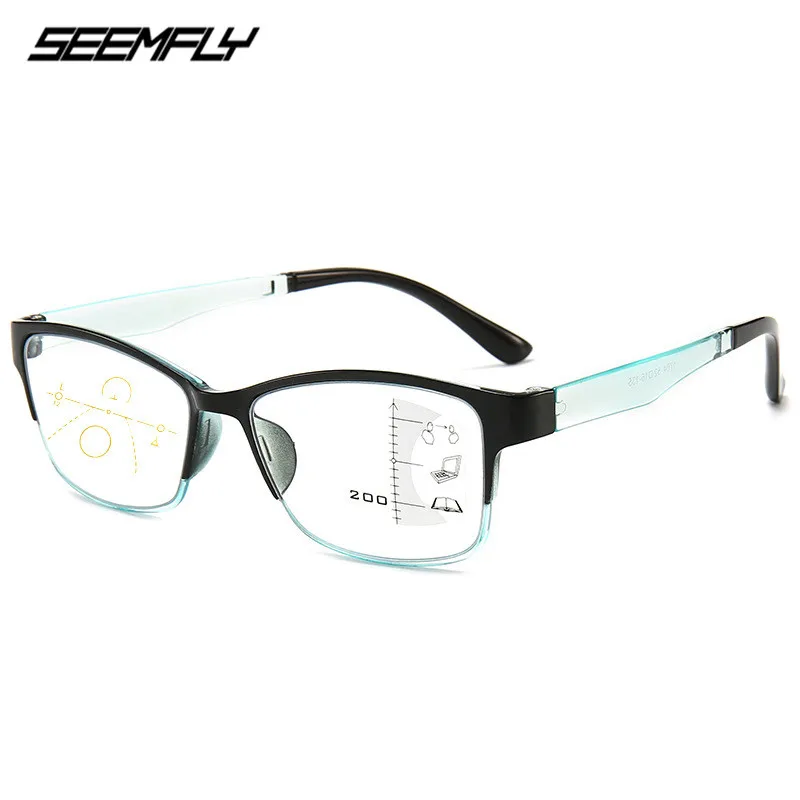

Seemfly New Vintage Progressive Multifocus Reading Glasses Classic Men Women Anti Blue Light Big Frame Presbyopic Eyeglasses