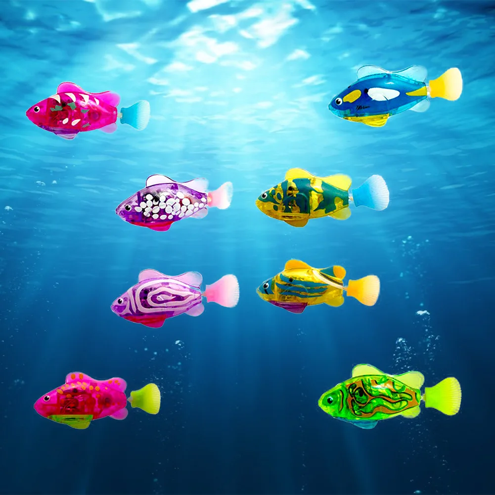 

Baby Bath Toys for Kids Swimming Robot Fish with LED Light Spray Water Swim Pool Electric Fish Toy with LED Light Bathtub Toys