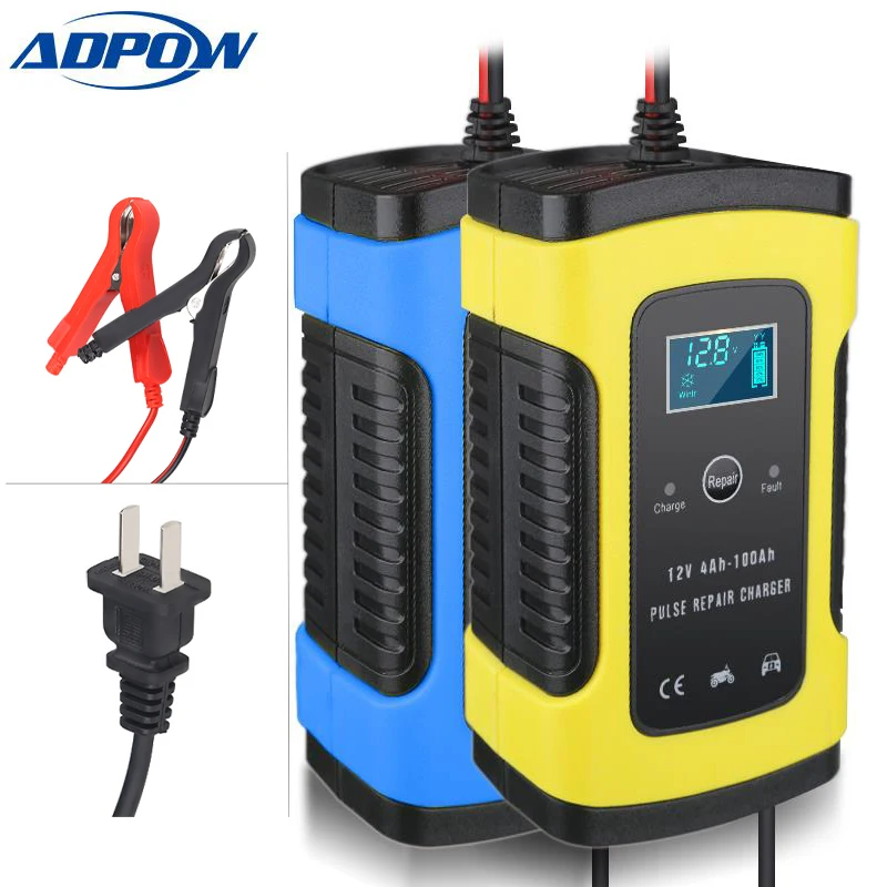 

ADPOW Motorcycle Car Battery Charger 6A 12v Intelligent Lead Acid Battery Power Pulse Repair Charger LCD Display 110V To 220V