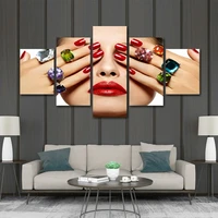 unframed 5 panel luxury jewelry red nails beauty salon cuadros canvas hd posters wall art pictures paintings office home decor