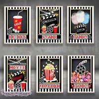 movie night party logo poster popcorn cotton candy cold drinks film sign canvas painting decorative pictures for cinema theater