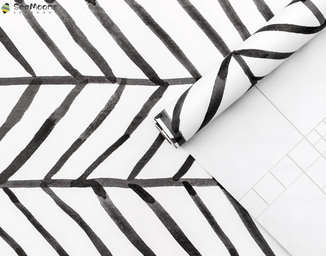 

HAPYLINE Modern Stripe Peel and Stick Wallpaper Herringbone Black White Vinyl Self Adhesive Contact Paper For Walls Bedroom