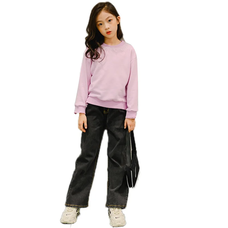 

Girls' Clothing 2021 Spring Summer Korean Version of Children's Clothing Lace Fork Long-sleeved Top In The Big Sweet Coat