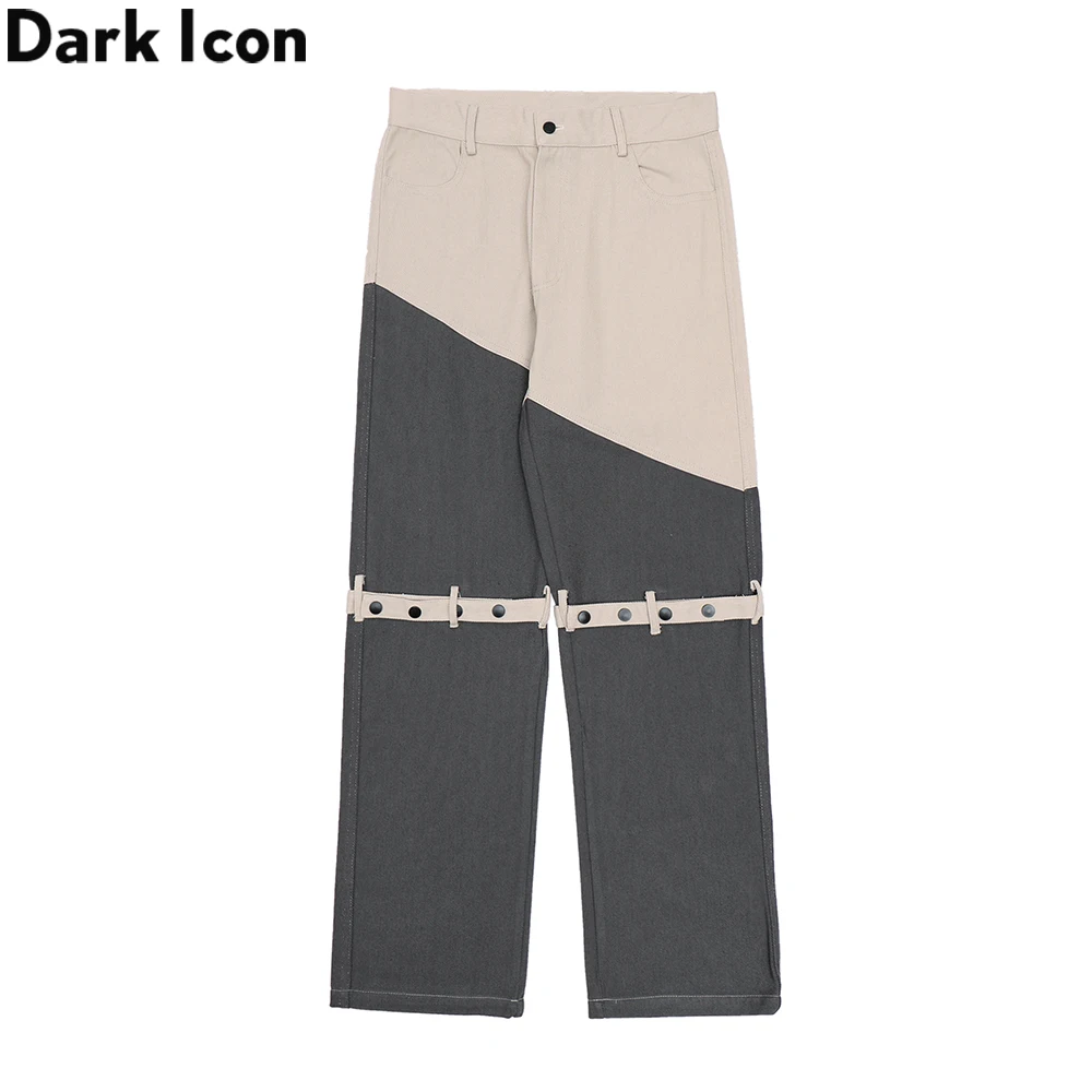 

Dark Icon Color Contrast Men's Pants with Bandage High Street Pants for Men 2 Colors