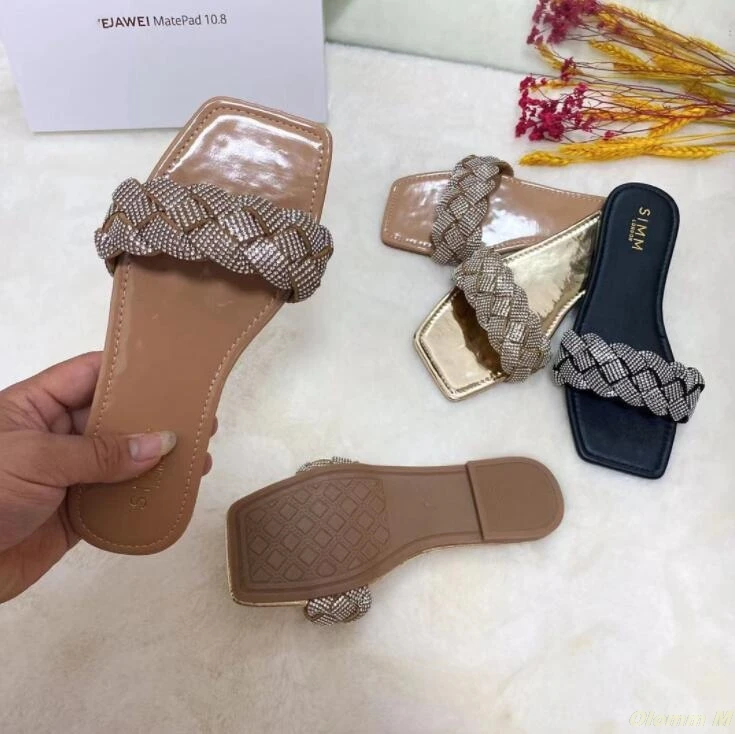 

2021 summer women new sponge diamond woven slippers sandals outdoor wild fashion beach flip flop home ms slippers