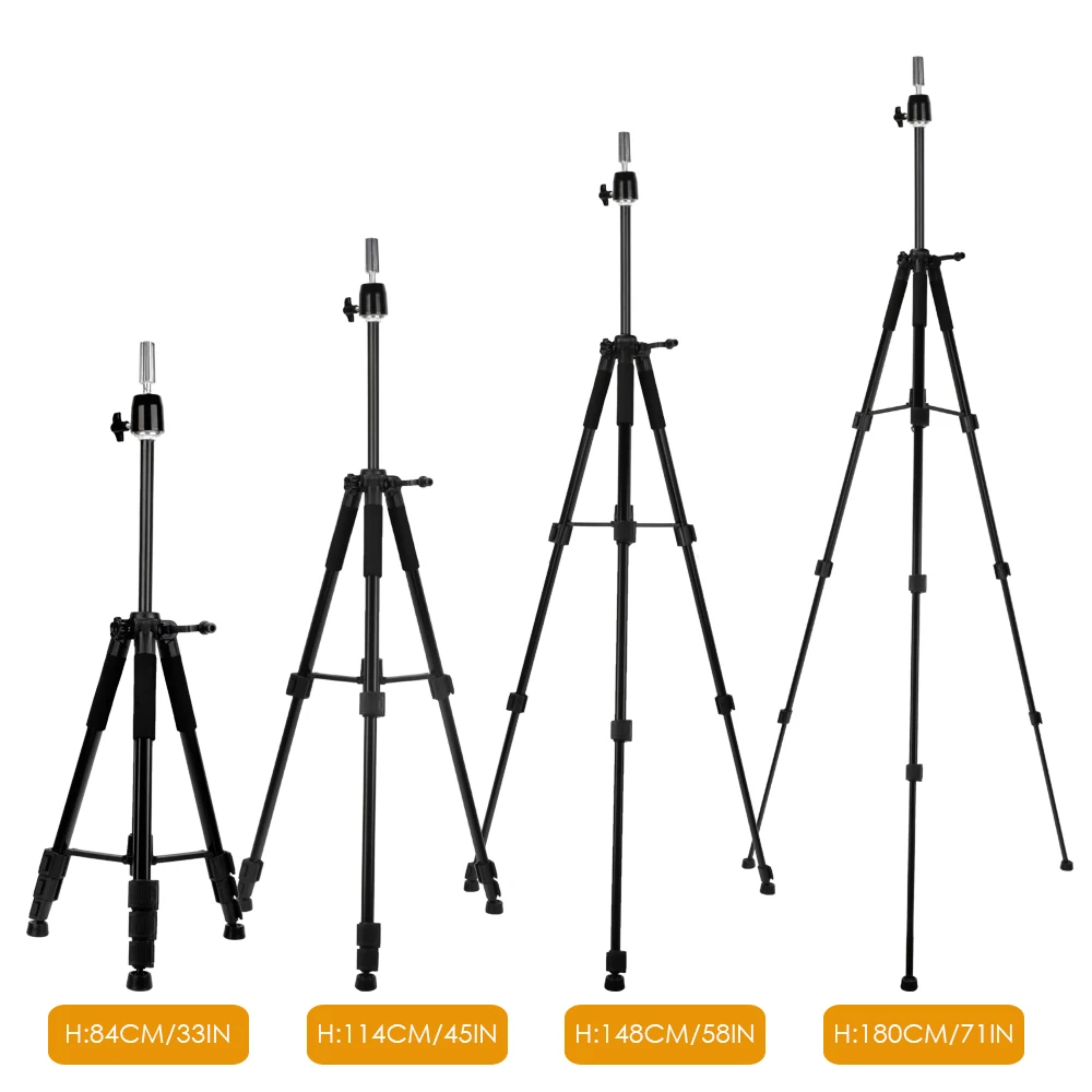 84-180cm Adjustable Wig Stand Tripod Head Mannequin Training Holder For Practice Model Black |