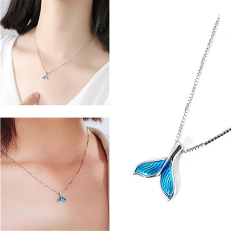 

Romantic Free Shipping Woman Box Chains Choker Necklace Mermaid Tail Blue Ocean Summer Women's Fashion 2019 KXL1187