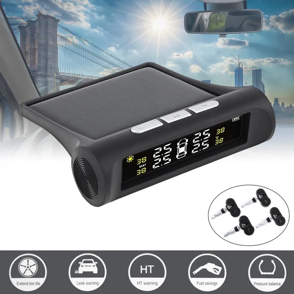 Солнечная энергия TPMS автомобильная система контроля давления в шинах Система