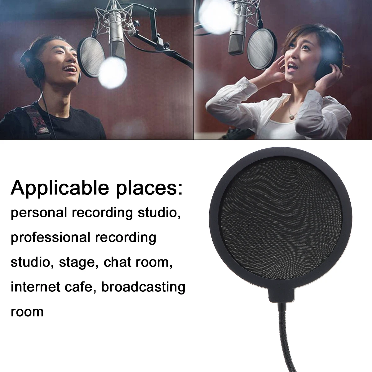 Double Layer Studio Microphone Flexible Wind Screen Mask Mic Pop Filter Shield Black Color for Speaking Recording Accessories images - 6