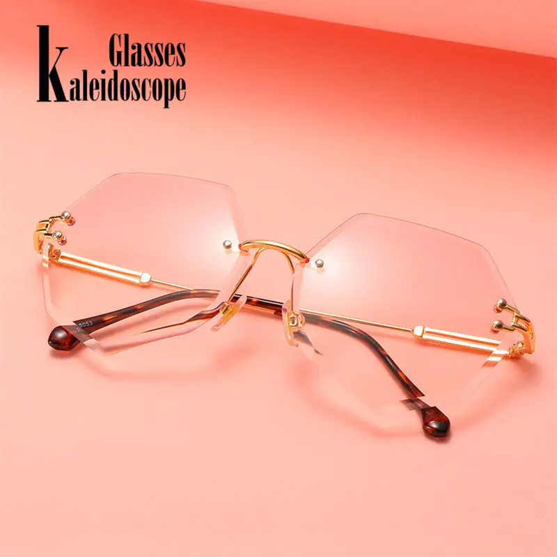 Женские солнцезащитные очки без оправы трендовые в металлической оправе большие