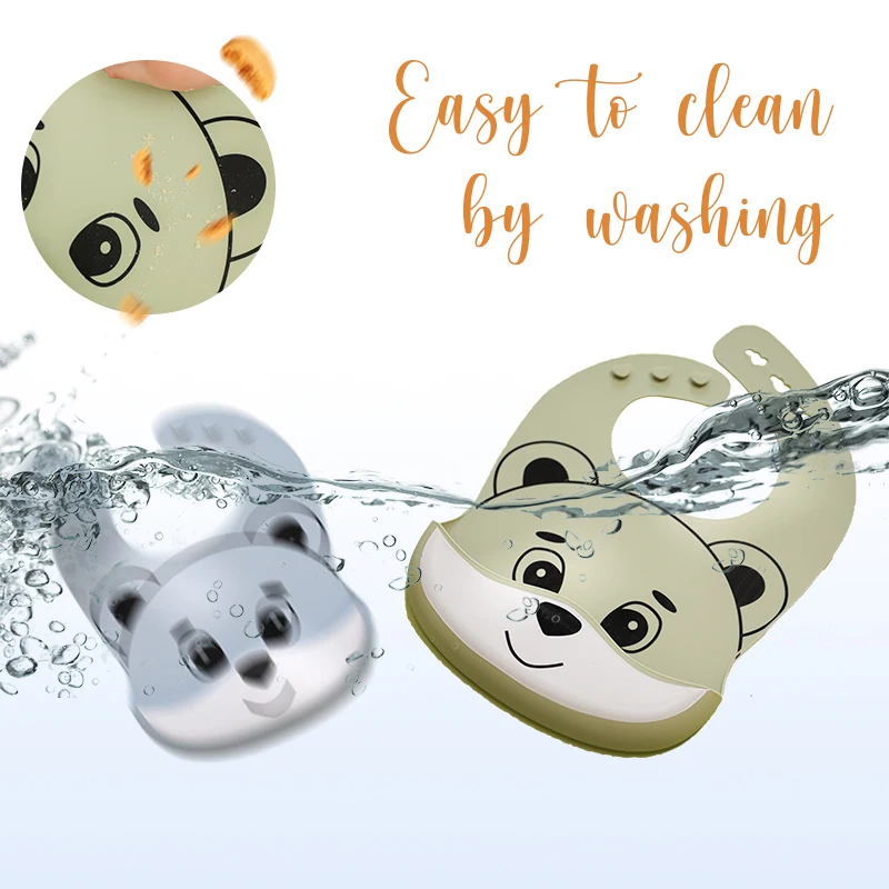 Baberos impermeables de oso de dibujos animados para beb&eacute;, delantal ajustable de silicona para ni&ntilde;os, alimentaci&oacute;n, vajilla sin BPA, 1 unidad-3