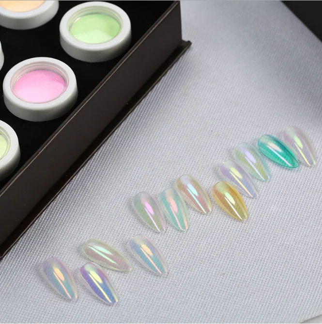 12 Цвета однотонные Аврора порошок прозрачные модные зеркальная пудра для ногтей