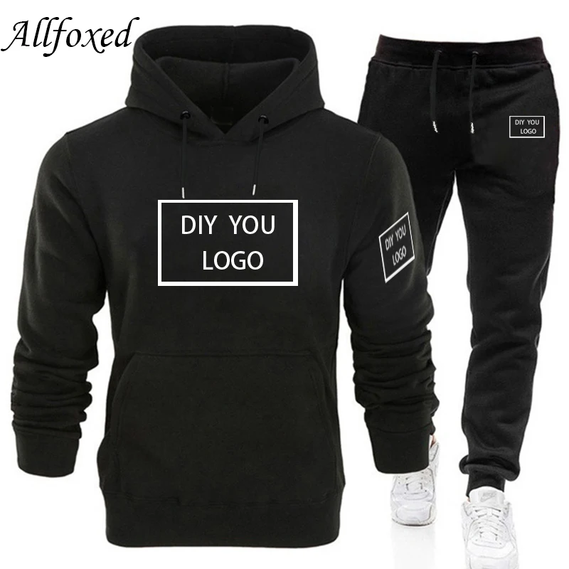 

DIY Men Tracksuit Set Sweatshirt Tops Trouser Suit Solid Printed Sweater Sports Leisure Outdoor Clothes